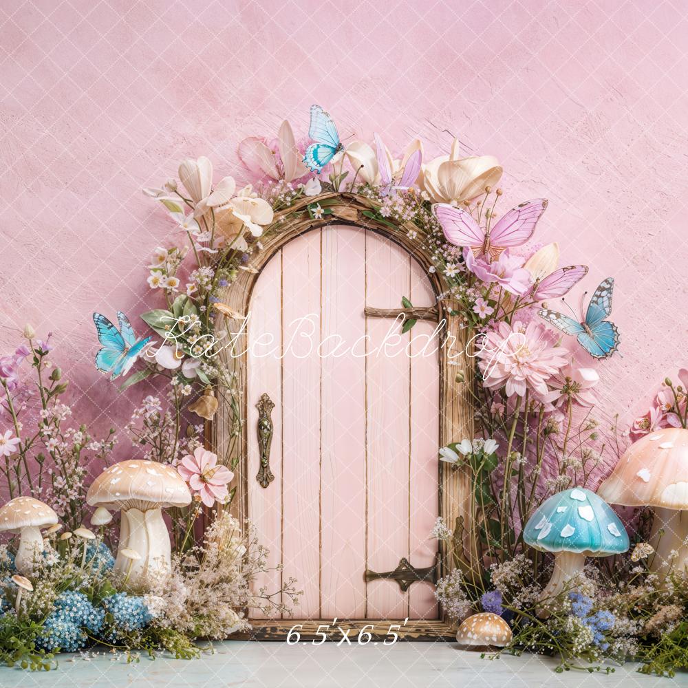 Kate Kinder Märchentür Blumen Pilze Rosa Hintergrund Entworfen von Emetselch - Kate Backdrop.de