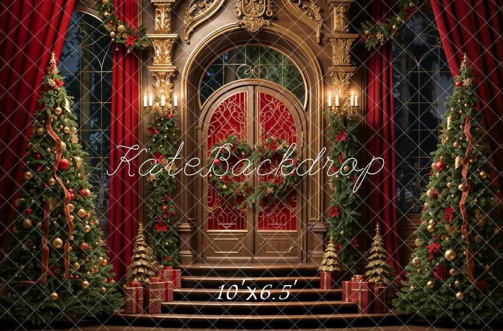 Kate Weihnachten Palast Tür Weihnachtsbäume Rot Hintergrund Entworfen von Emetselch