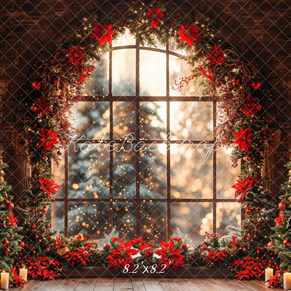 Kate Innen Weihnachten Baum Gebogenes Fenster Ziegel Wand Hintergrund Entworfen von Emetselch - Kate Backdrop.de