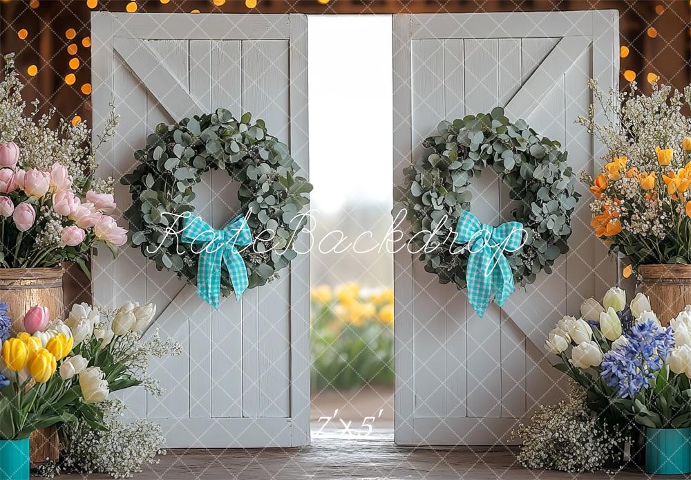 Kate Frühling Blumen Türkranz Rustikal Hintergrund Entworfen von Mini MakeBelieve