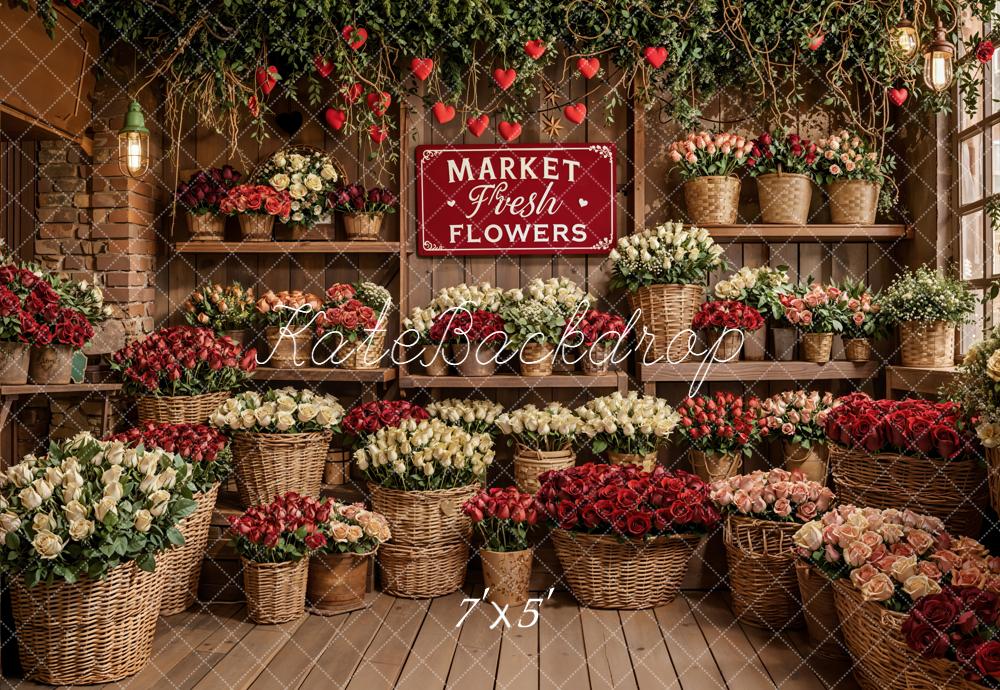 Kate Blumenmarkt Rosen Körbe Holz Hintergrund Entworfen von Emetselch - Kate Backdrop.de