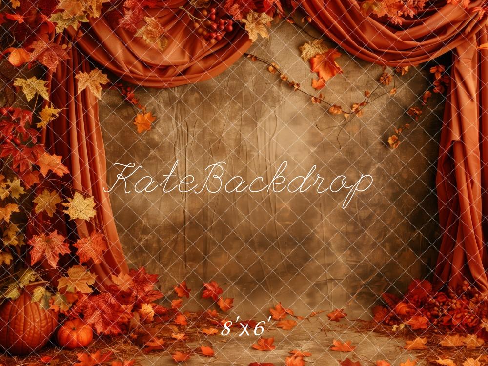 Kate Herbst Kürbis Blätter Vorhang Braun Hintergrund Entworfen von Patty Roberts - Kate Backdrop.de