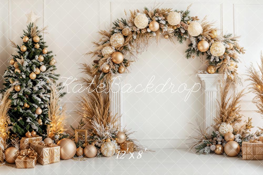 Kate Weihnachten Baum Bogen Gold Fleece Hintergrund Entworfen von Emetselch - Kate Backdrop.de