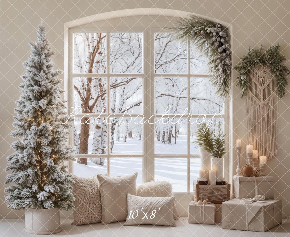 Kate Weihnachten Fenster Schneebaum Gemütlich Fleece Hintergrund Entworfen von Emetselch - Kate Backdrop.de