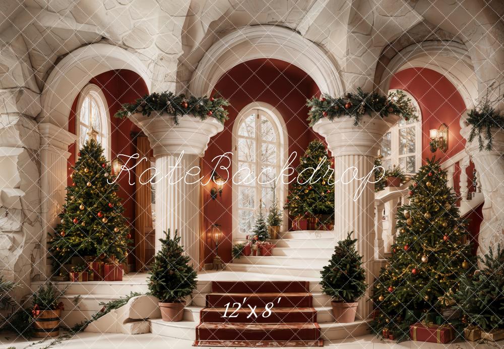 Kate Weihnachten Treppe Weihnachtsbaum Klassisch Fleece Hintergrund Entworfen von Emetselch - Kate Backdrop.de