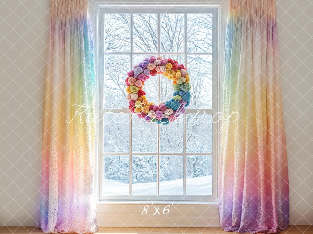 Kate Winter Fenster Blumenkranz Pastellfarben Hintergrund Entworfen von Emetselch