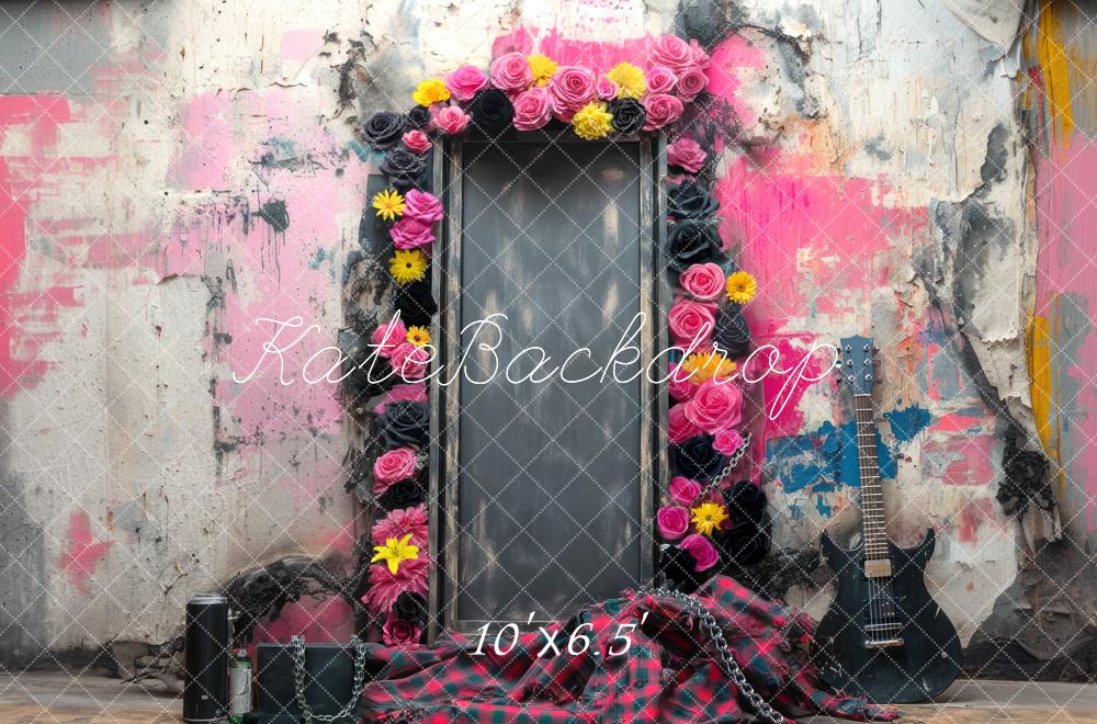 Kate Rock Musik Gitarre Blumen Vintage Hintergrund Entworfen von Mini MakeBelieve - Kate Backdrop.de