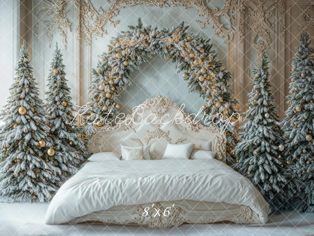 Kate Weihnachten Bett Schneetannen Elegant Hintergrund Entworfen von Emetselch