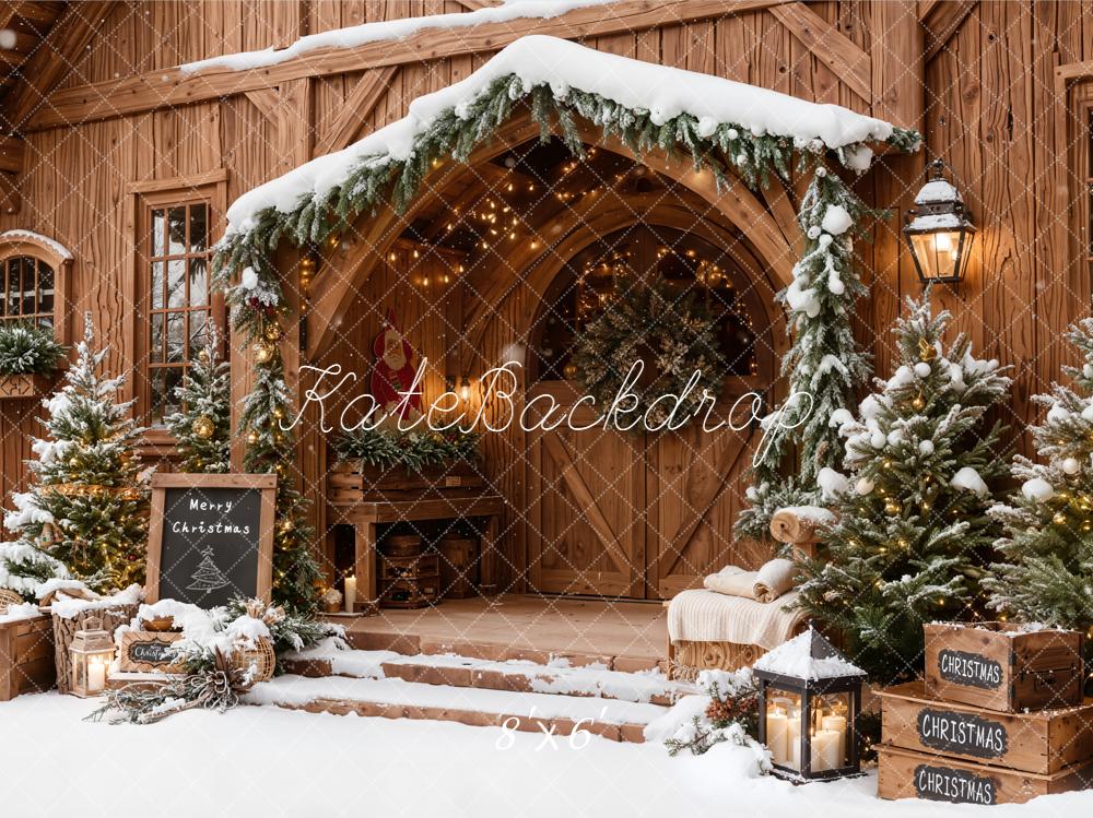 Kate Weihnachten Holzhaus Schnee Tannen Hintergrund Entworfen von Emetselch - Kate Backdrop.de