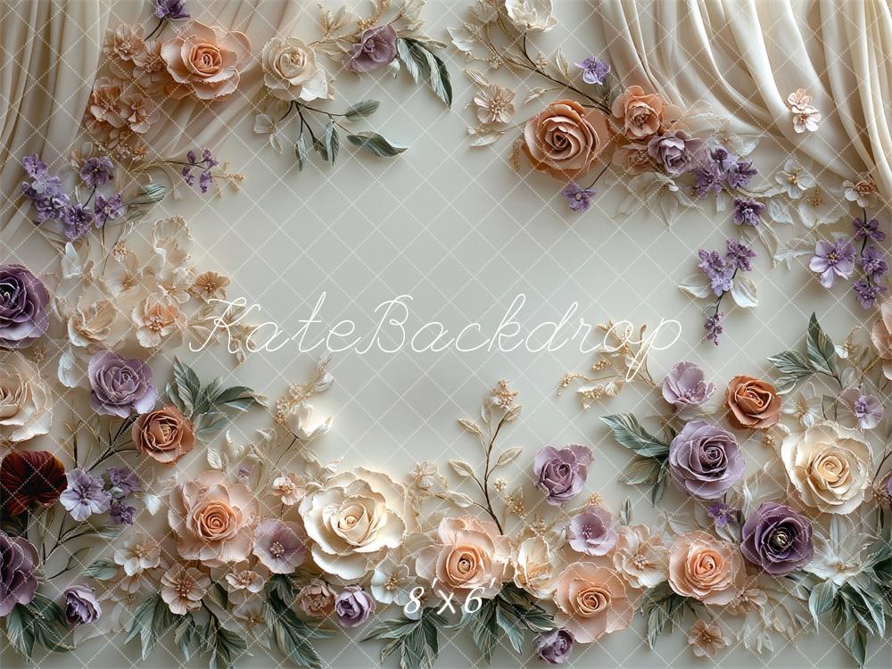 Kate Blumen Vorhang Creme Lila Hintergrund Entworfen von Mini MakeBelieve - Kate Backdrop.de