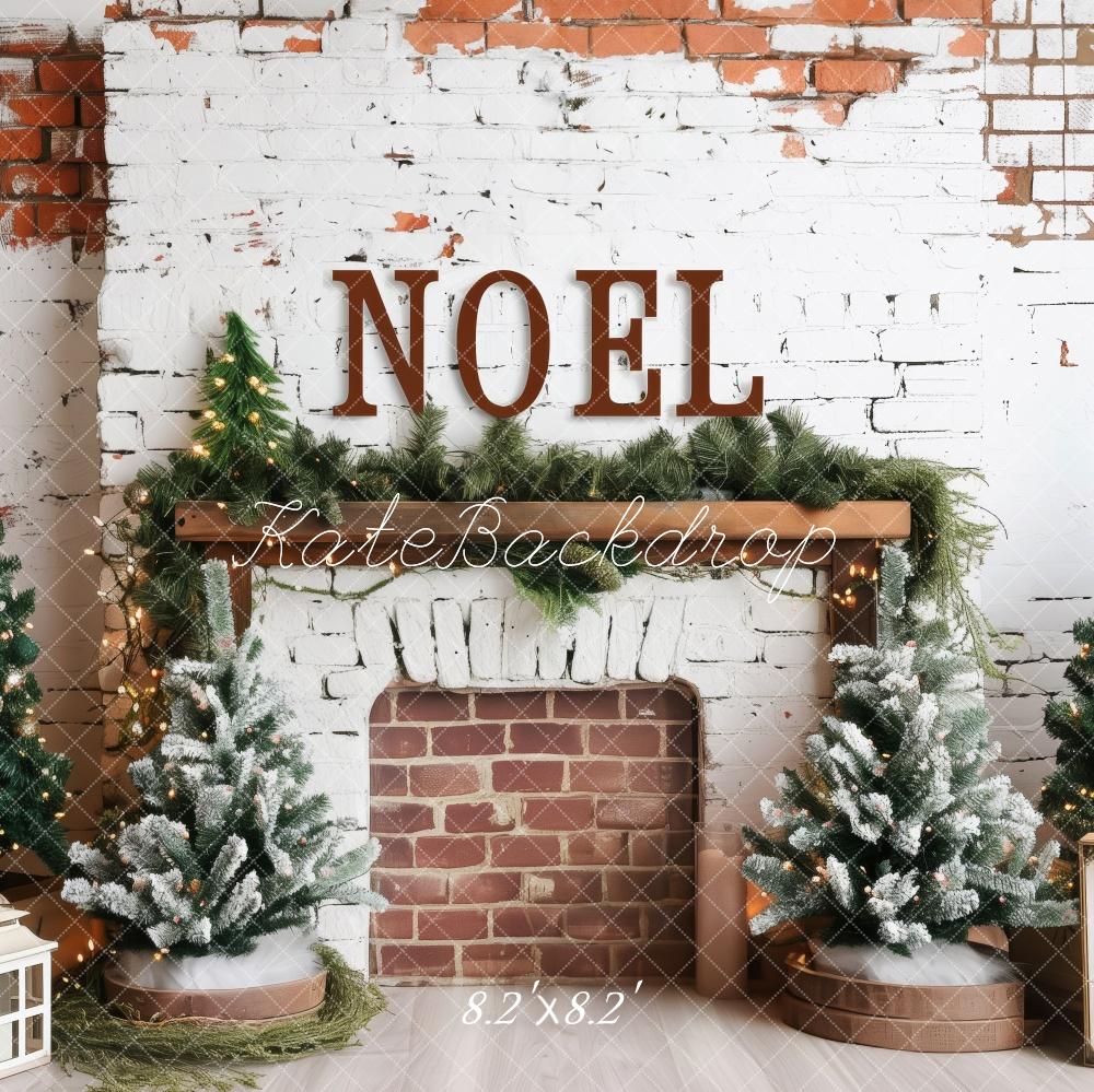 Kate Weihnachten Kamin Tannenbaum Rustikal Hintergrund Entworfen von Patty Roberts - Kate Backdrop.de