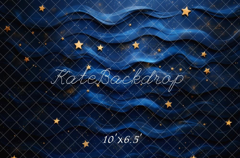 Kate Nacht Wellen Sterne Blau Hintergrund Entworfen von Patty Roberts - Kate Backdrop.de
