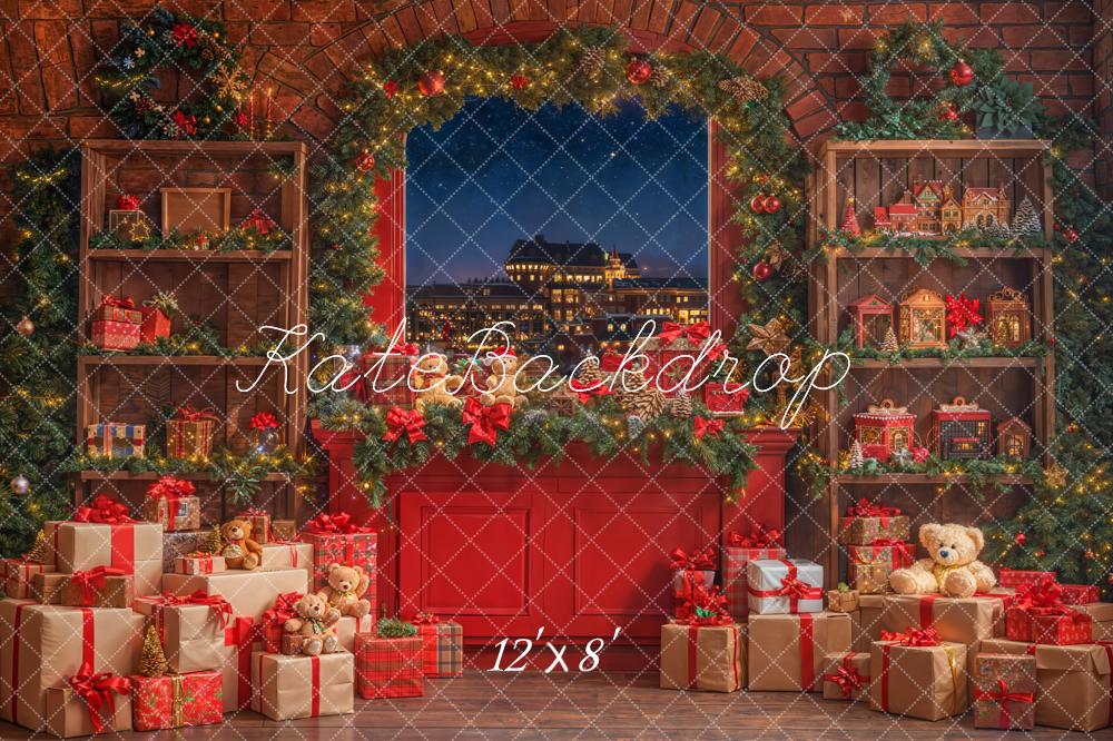 Kate Weihnachten Geschenke Fenster Nacht Fleece Hintergrund Entworfen von Emetselch - Kate Backdrop.de