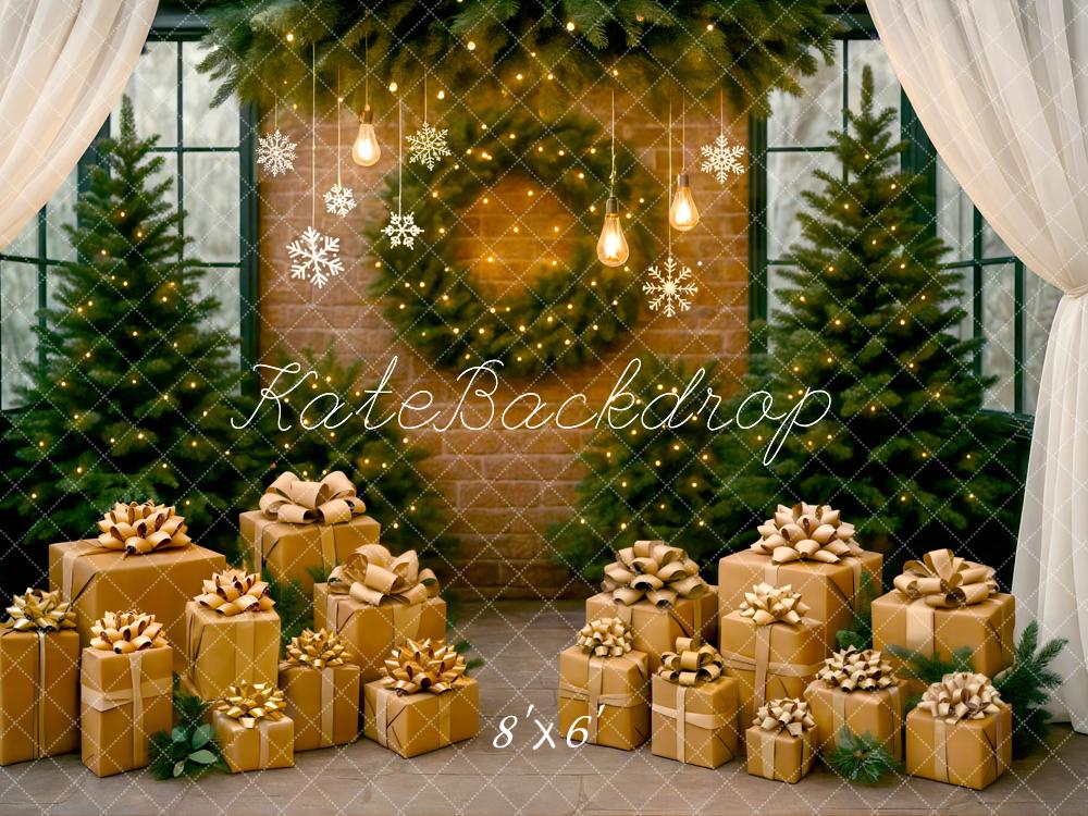 Kate Weihnachten Geschenke Tannen Lichter Warm Hintergrund Entworfen von Mini MakeBelieve - Kate Backdrop.de