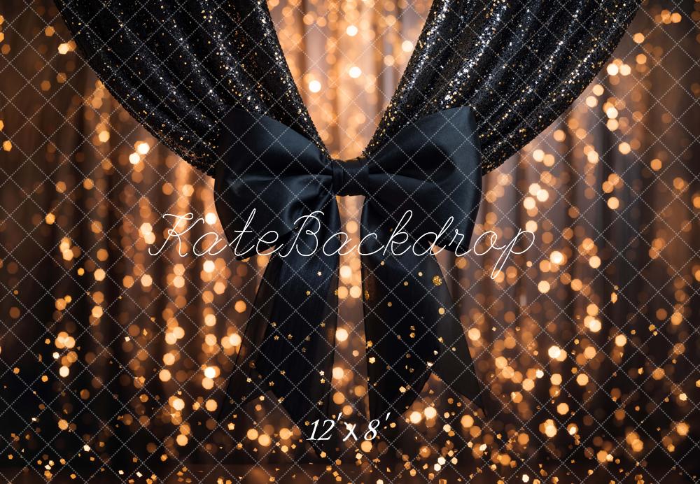 Kate Ball Bühne Schwarze Schleife Glitzer Fleece Hintergrund Entworfen von Chain - Kate Backdrop.de