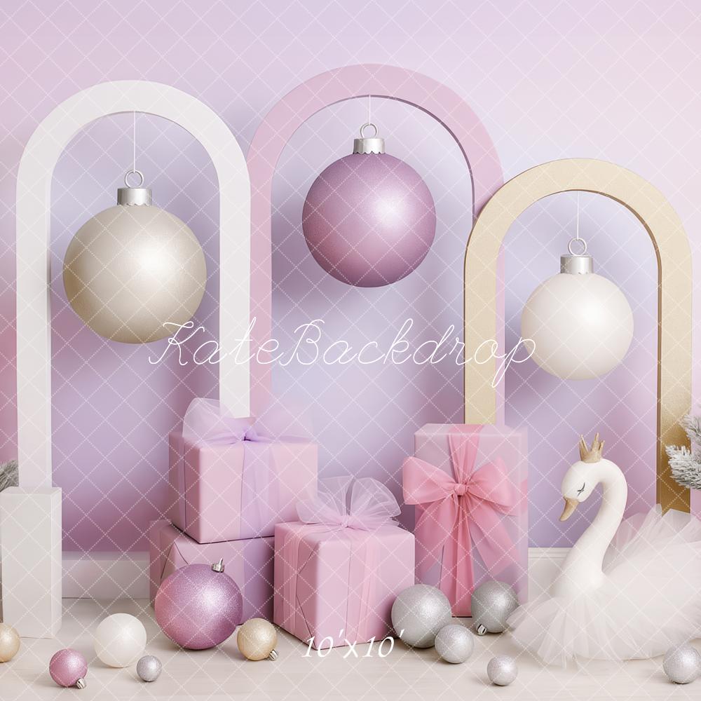 Kate Weihnachten Bögen Geschenke Schwan Pastell Hintergrund Entworfen von Patty Roberts - Kate Backdrop.de