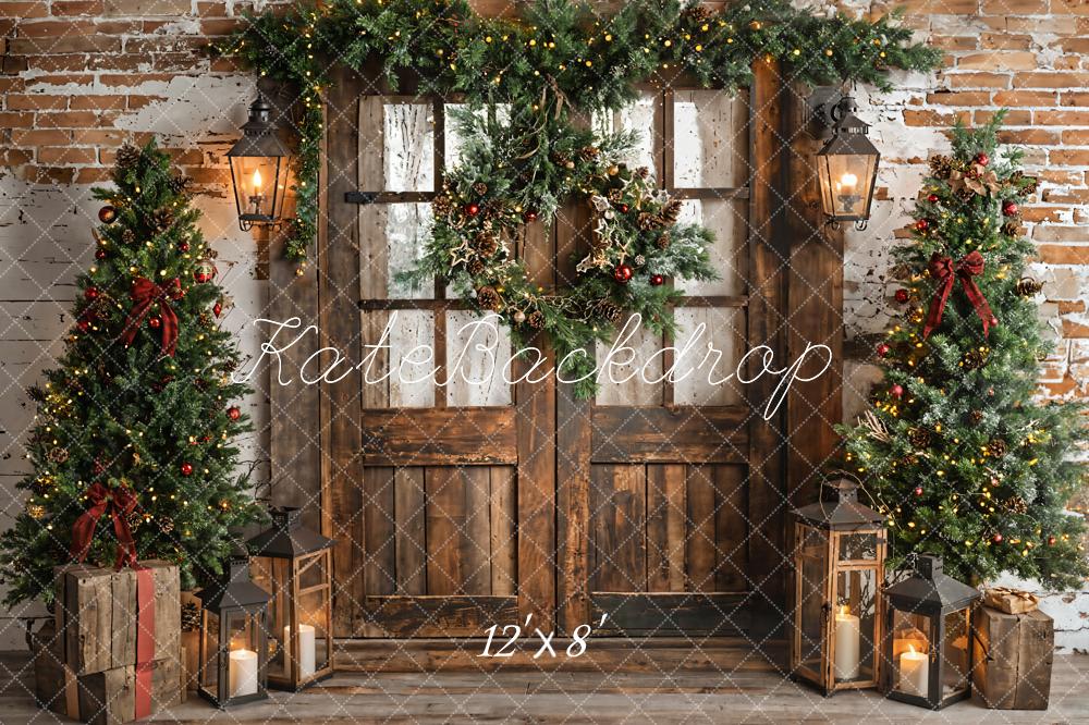 Kate Weihnachten Tür Kranz Vintage Fleece Hintergrund Entworfen von Emetselch - Kate Backdrop.de