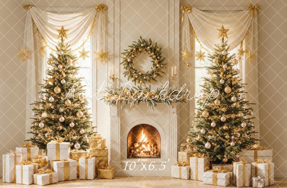 Kate Weihnachten Kamin Weihnachtsbäume Gold Hintergrund Entworfen von Emetselch - Kate Backdrop.de