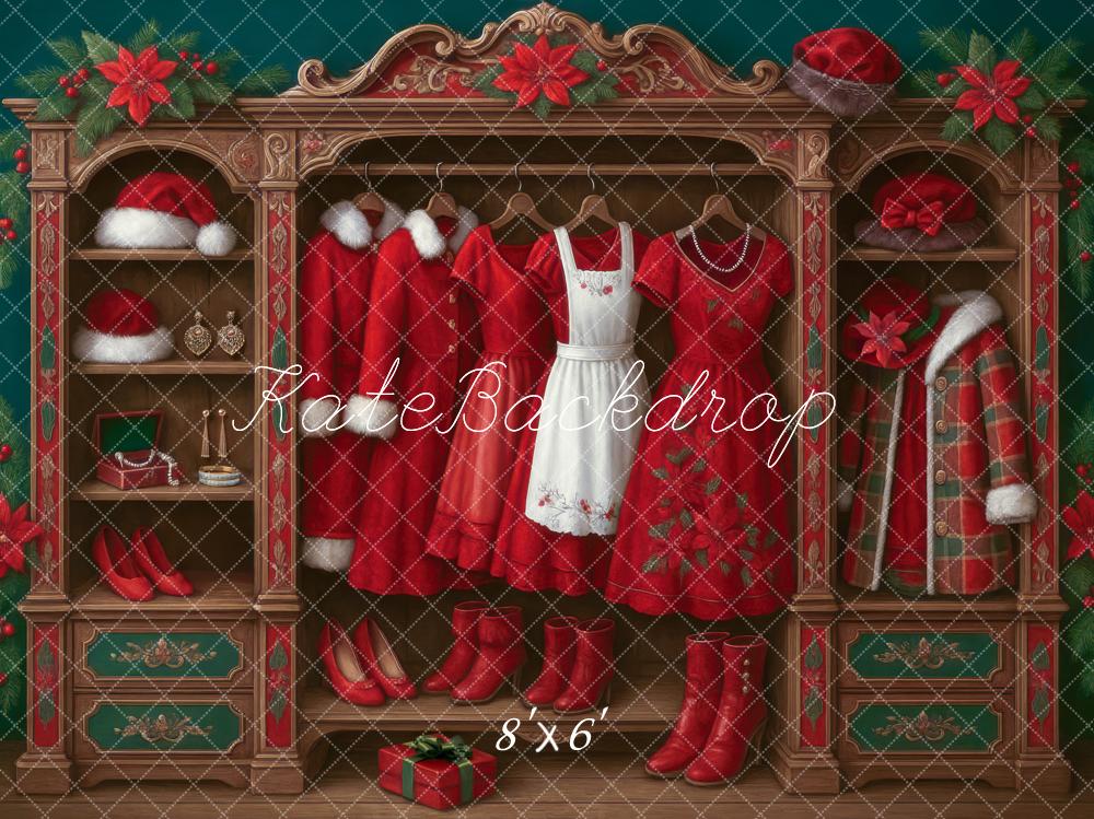 Kate Weihnachten Schrank Rote Kleidung Vintage Hintergrund Entworfen von Mini MakeBelieve - Kate Backdrop.de