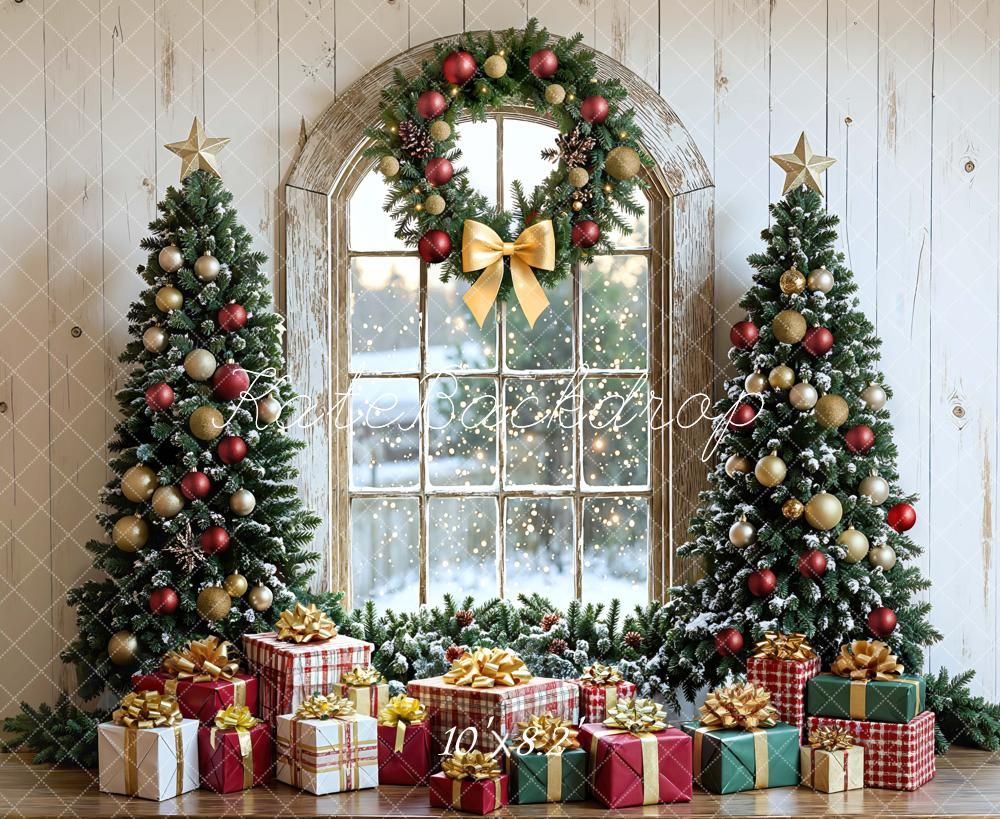 Kate Weihnachten Tannenbaum Geschenke Fenster Hintergrund Entworfen von Mini MakeBelieve - Kate Backdrop.de