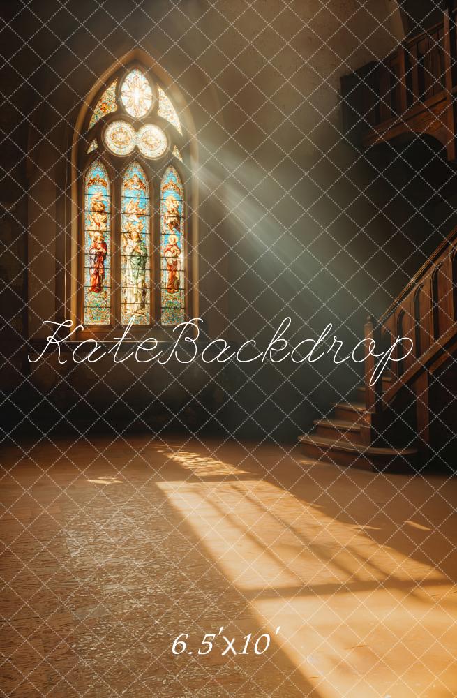 Kate Kirche Buntglasfenster Holztreppe Braun Hintergrund Entworfen von Emetselch
