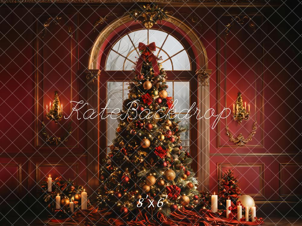 Kate Weihnachten Tannenbaum Kerzen Rot Hintergrund Entworfen von Emetselch - Kate Backdrop.de