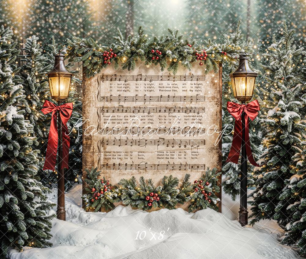 Flash Sale-Kate Weihnachten Notenblatt Tannen Schnee Fleece Hintergrund Entworfen von Emetselch