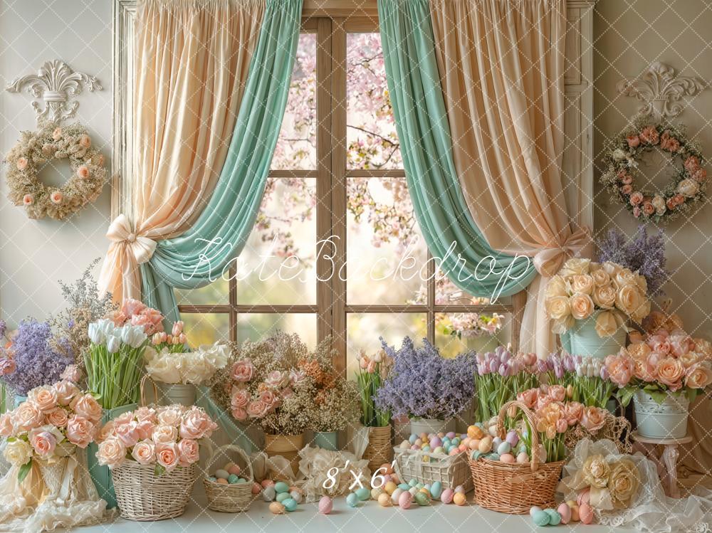 Kate Ostern Fenster Blumen Pastell Fleece Hintergrund Entworfen von Emetselch