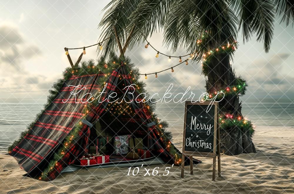 Kate Weihnachten Palmen Zelt Strand Hintergrund Entworfen von Kerry Anderson - Kate Backdrop.de