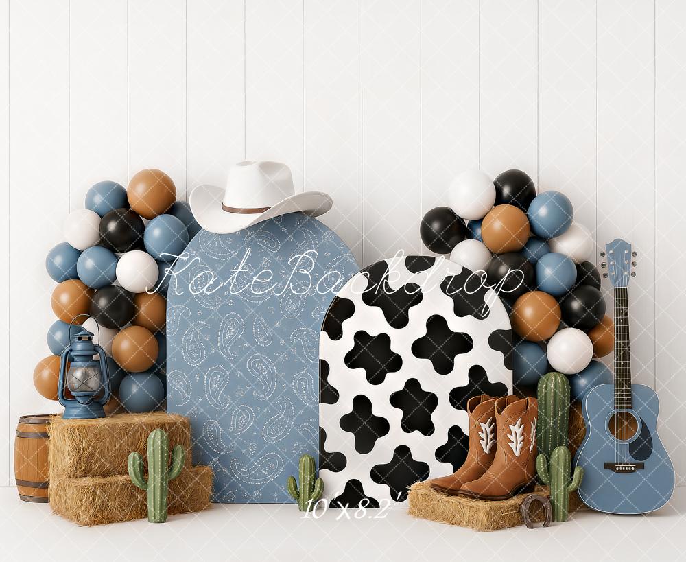 Kate Western Cowboy Ballons Stroh Blau Hintergrund Entworfen von Ashley Paul - Kate Backdrop.de