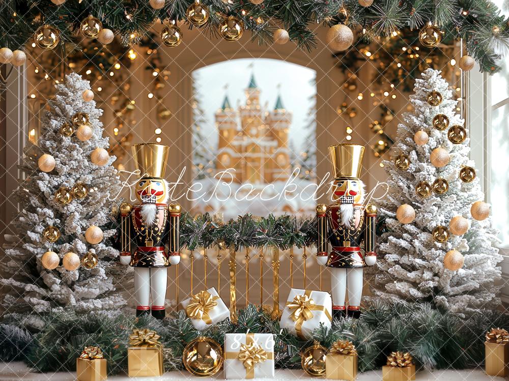 Kate Weihnachten Nussknacker Tannen Schnee Hintergrund Entworfen von Mini MakeBelieve - Kate Backdrop.de