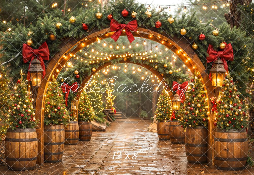 Kate Weihnachten Torbogen Lichterbaum Rustikal Fleece Hintergrund Entworfen von Emetselch - Kate Backdrop.de