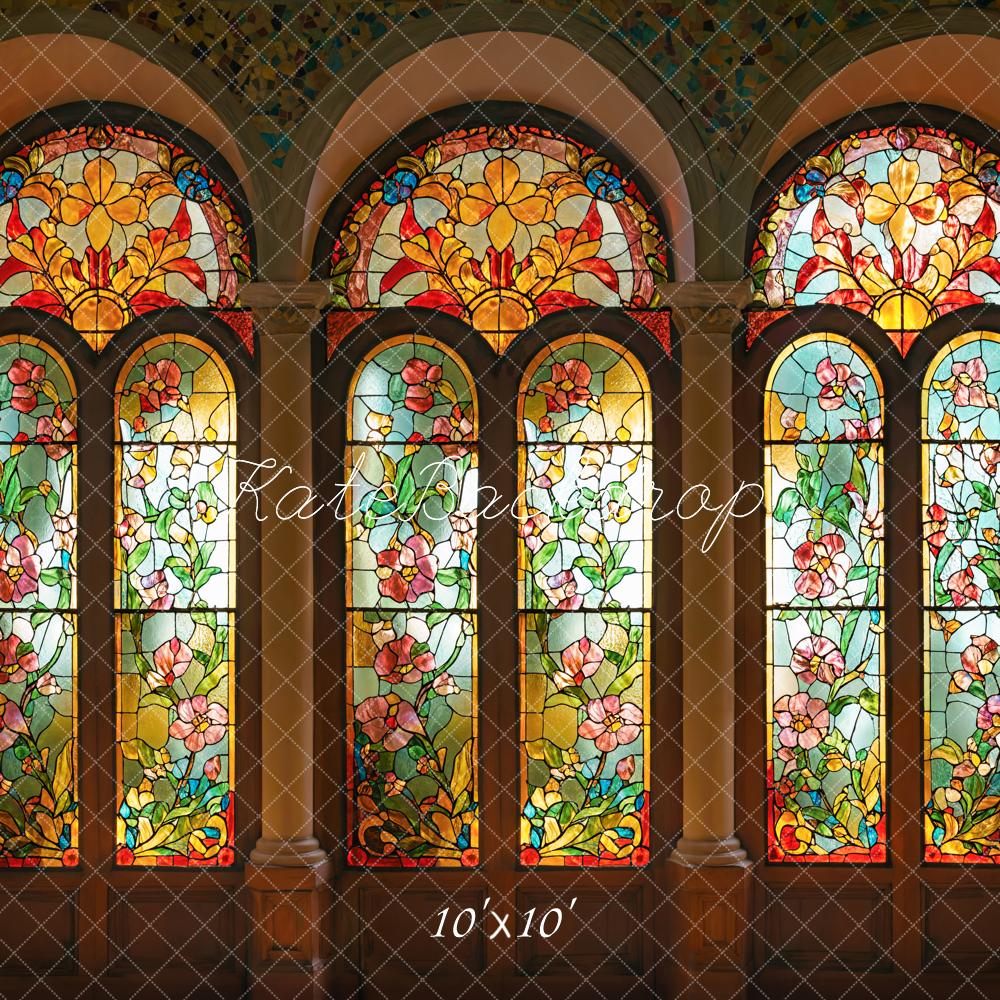 Kate Jugendstil Glasfenster Blumen Bunt Hintergrund Entworfen von Emetselch - Kate Backdrop.de