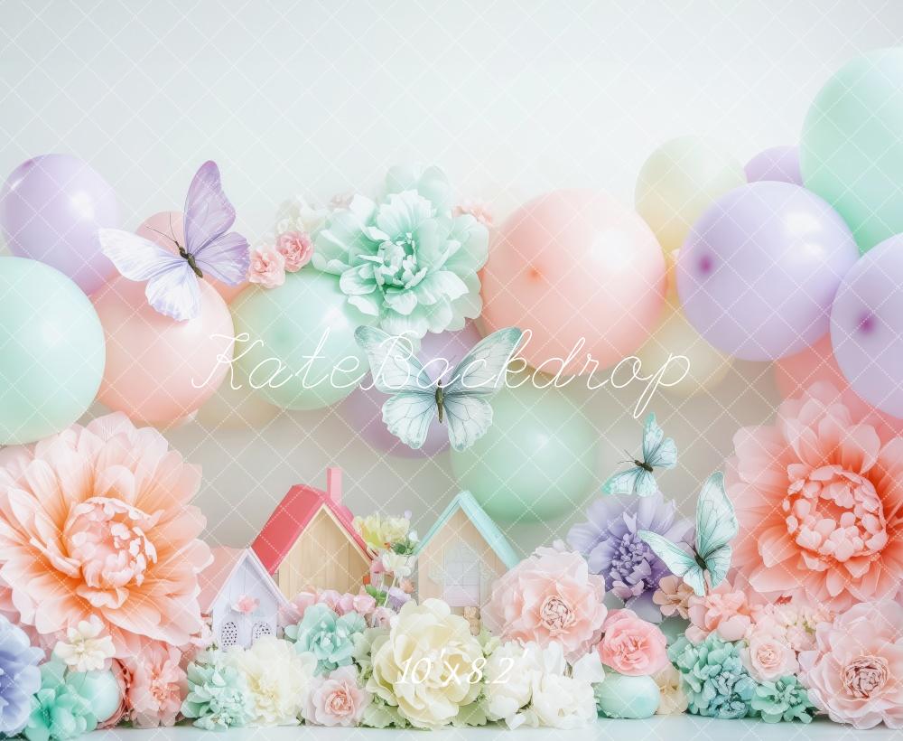 Kate Geburtstag Ballons Blumen Pastell Hintergrund Entworfen von Patty Roberts
