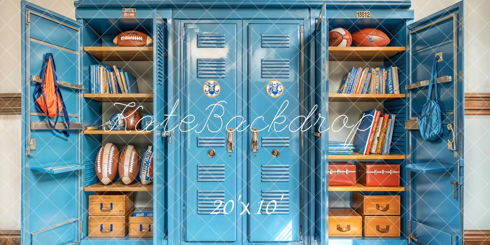 Kate Zurück Zur Schule Spind Bücher Sport Blau Hintergrund Entworfen von Emetselch - Kate Backdrop.de