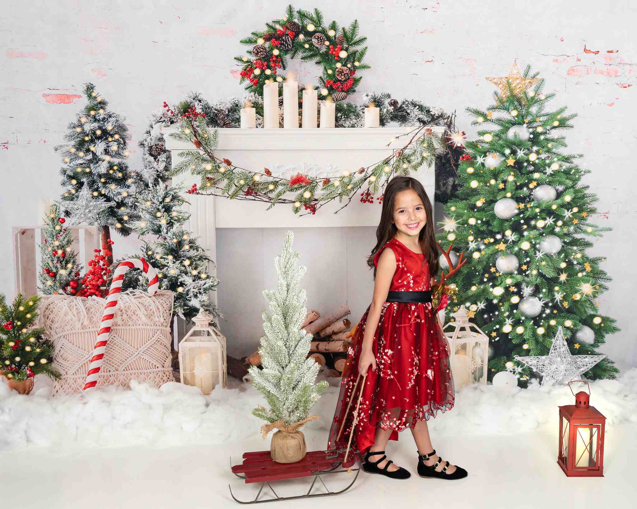 Kate Weihnachten Baum Elch Ziegel Kamin Hintergrund von Emetselch - Kate Backdrop.de