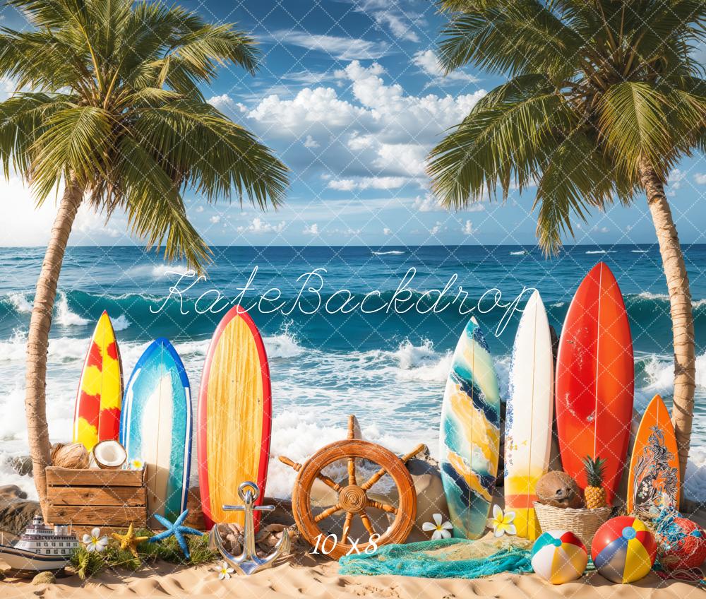 Kate Sommer Strand Surfbretter Palmen Fleece Hintergrund Entworfen von Emetselch - Kate Backdrop.de