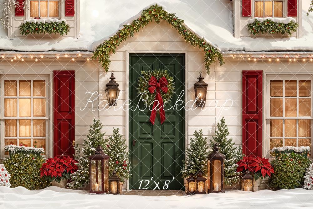 Kate Weihnachten Haustür Kranz Schnee Fleece Hintergrund Entworfen von Emetselch - Kate Backdrop.de