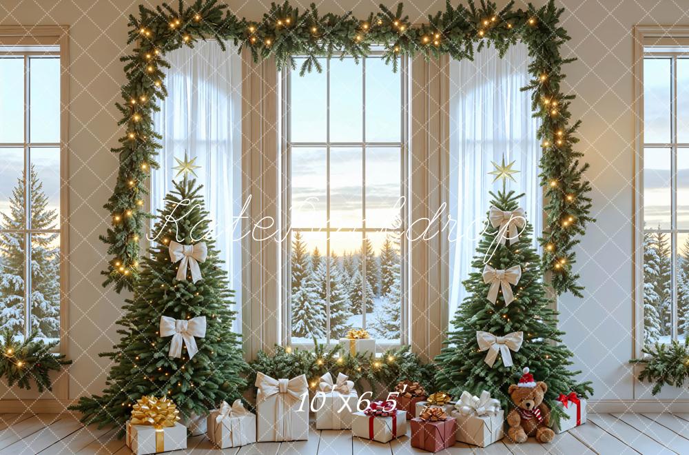 Kate Weihnachten Tannenbaum Fenster Lichter Hintergrund Entworfen von Mini MakeBelieve - Kate Backdrop.de