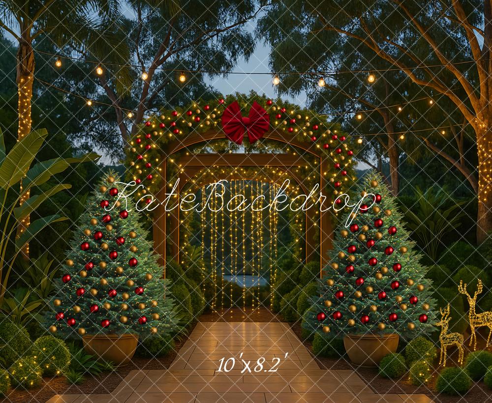 Kate Weihnachten Garten Bogen Lichter Hintergrund Entworfen von Mini MakeBelieve - Kate Backdrop.de