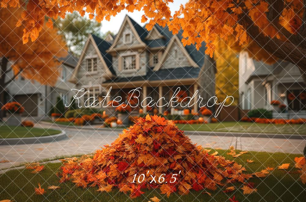 Kate Herbst Haus Laubhaufen Orange Hintergrund Entworfen von Mini MakeBelieve