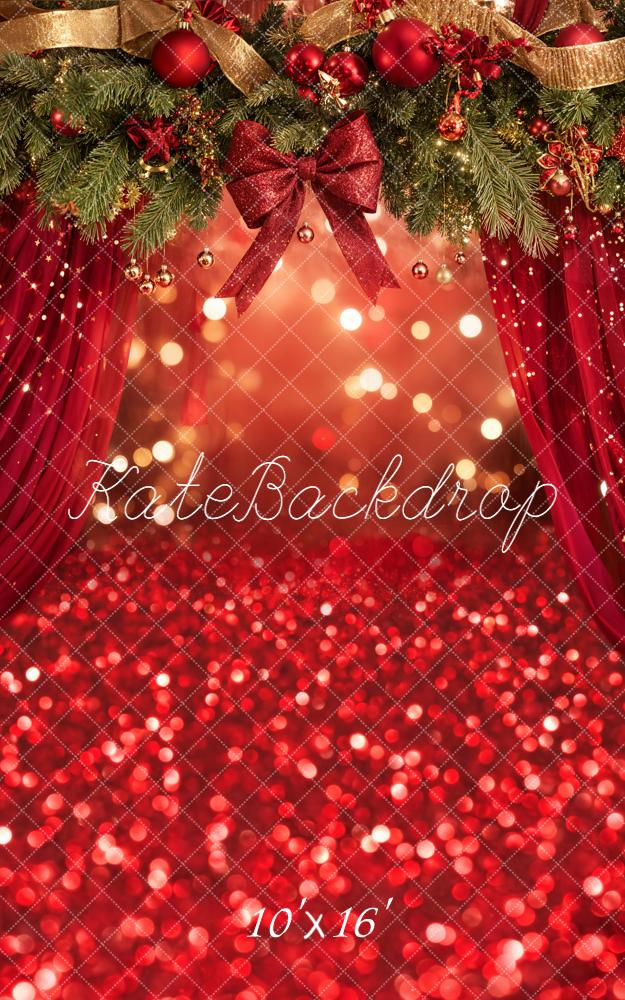 Kate Kombi Weihnachten Tannenzweige Vorhang Rot Hintergrund Entworfen von Emetselch - Kate Backdrop.de