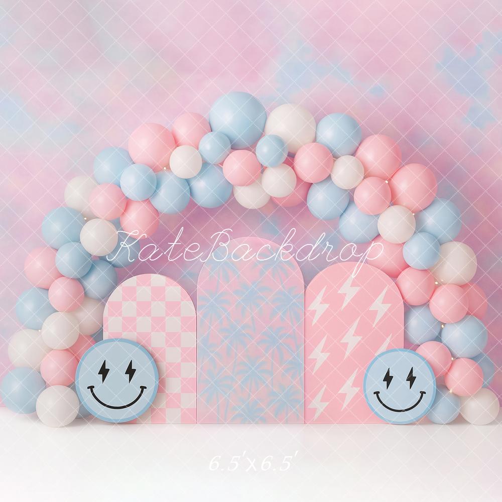 Kate Kinder Ballonbogen Smiley Pastell Hintergrund Entworfen von Ashley Paul - Kate Backdrop.de
