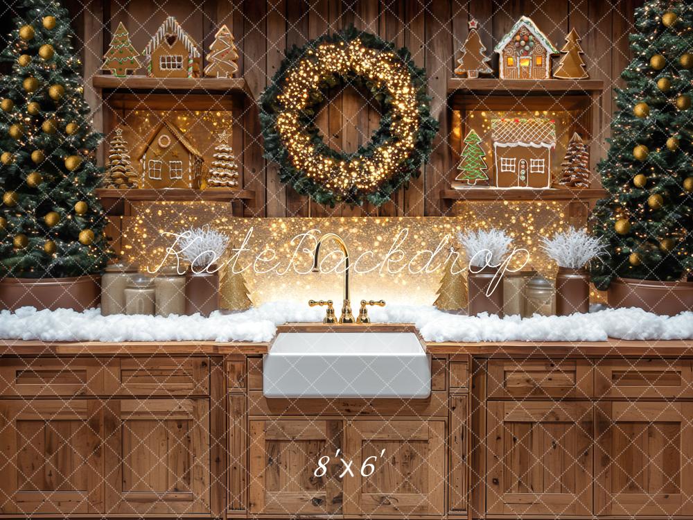 Kate Weihnachten Küche Lebkuchenhaus Braun Hintergrund Entworfen von Mini MakeBelieve - Kate Backdrop.de