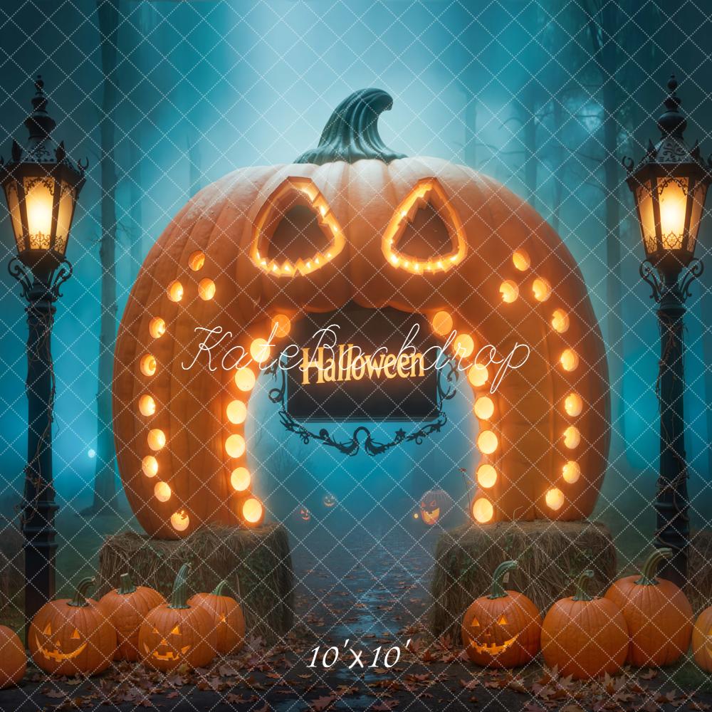 Kate Halloween Riesenkürbis Laternen Nebel Hintergrund Entworfen von Chain - Kate Backdrop.de