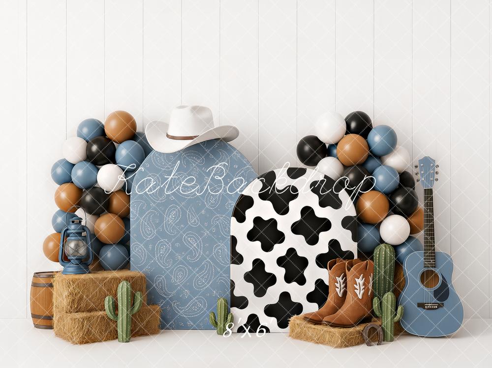 Kate Western Cowboy Ballons Stroh Blau Hintergrund Entworfen von Ashley Paul - Kate Backdrop.de