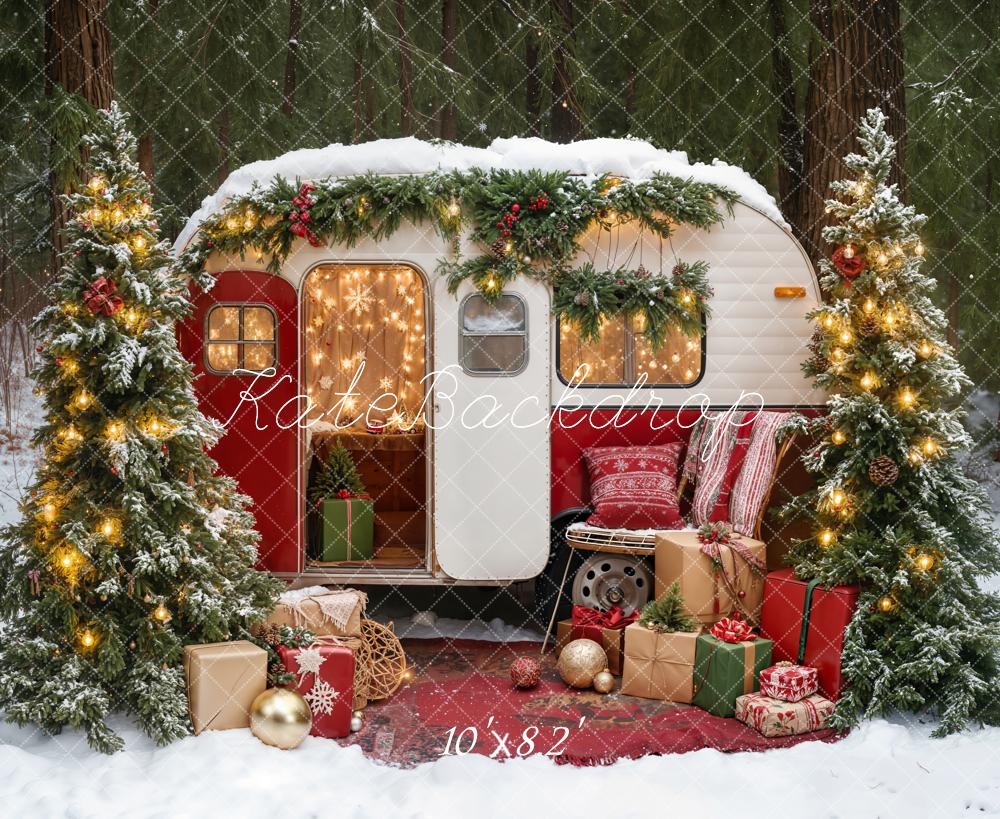 Kate Weihnachten Wohnwagen Geschenke Schnee Hintergrund Entworfen von Emetselch - Kate Backdrop.de