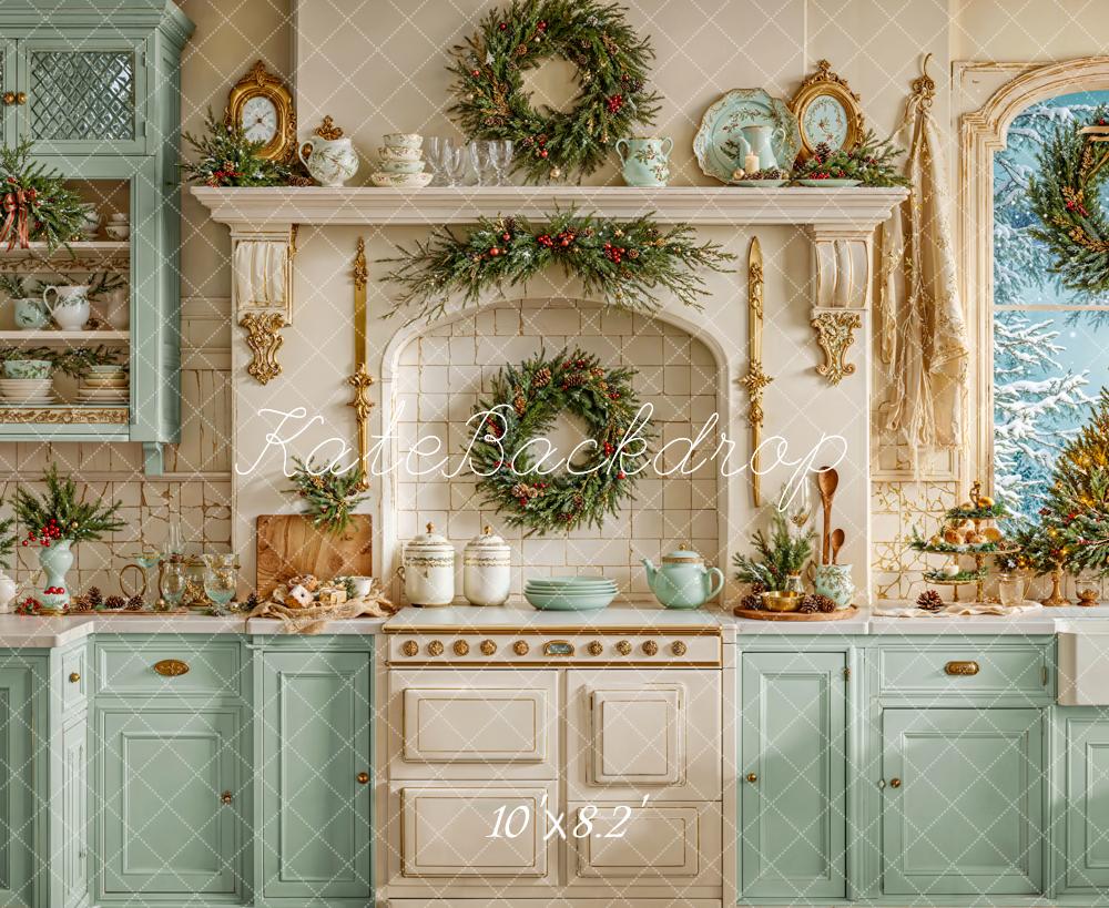 ⚡Blitzangebote-Kate Weihnachten Küche Kränze Vintage Hintergrund Entworfen von Emetselch - Kate Backdrop.de