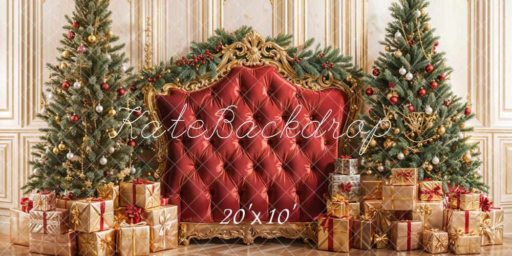 Kate Weihnachten Geschenke Tannenbaum Golden Rot Hintergrund Entworfen von Emetselch - Kate Backdrop.de