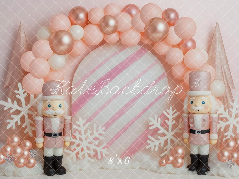 Kate Weihnachten Nussknacker Ballonbogen Rosa Hintergrund Entworfen von Mini MakeBelieve - Kate Backdrop.de